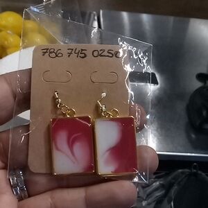 Elegant Red and White Dangle Earrings